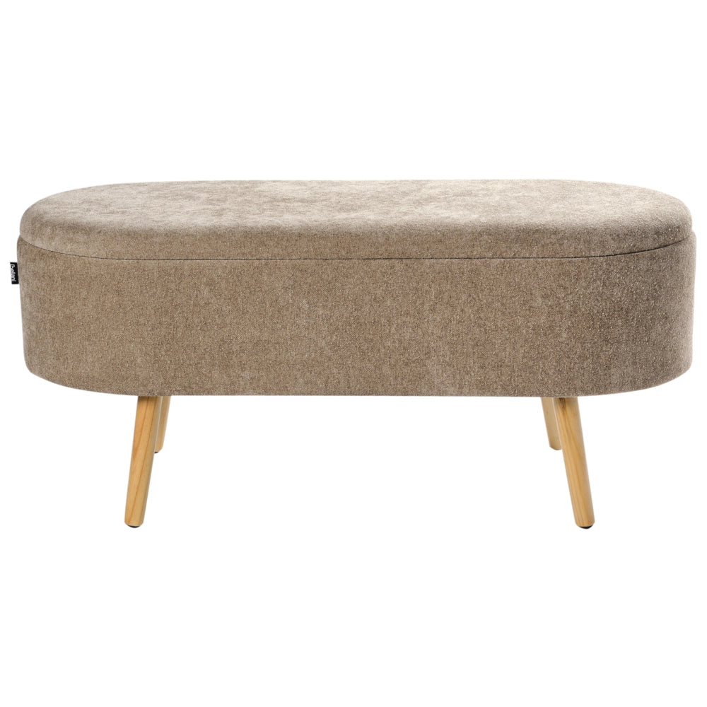 Panca in tessuto cinigliato marrone chiaro con gambe in legno di pino e contenitore per camera da letto, soggiorno e accessori