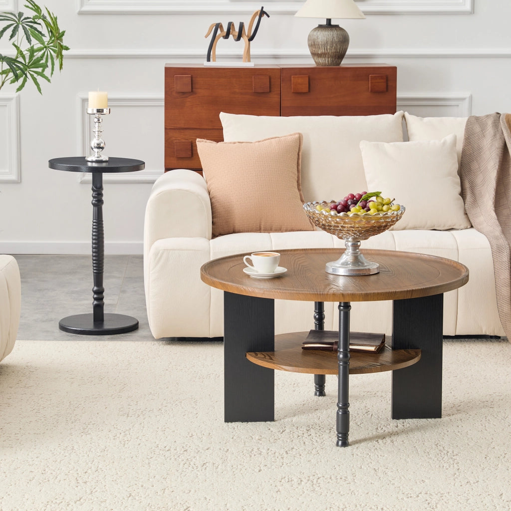 TAVOLINO DA CAFFÈ Rotondo Set da 2 pezzi Ø80 cm MDF Noce/Nero