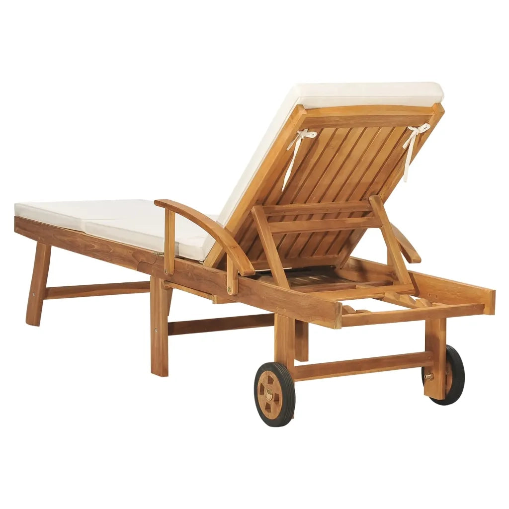 Lettino Prendisole con Cuscino in Massello di Teak Crema 48022