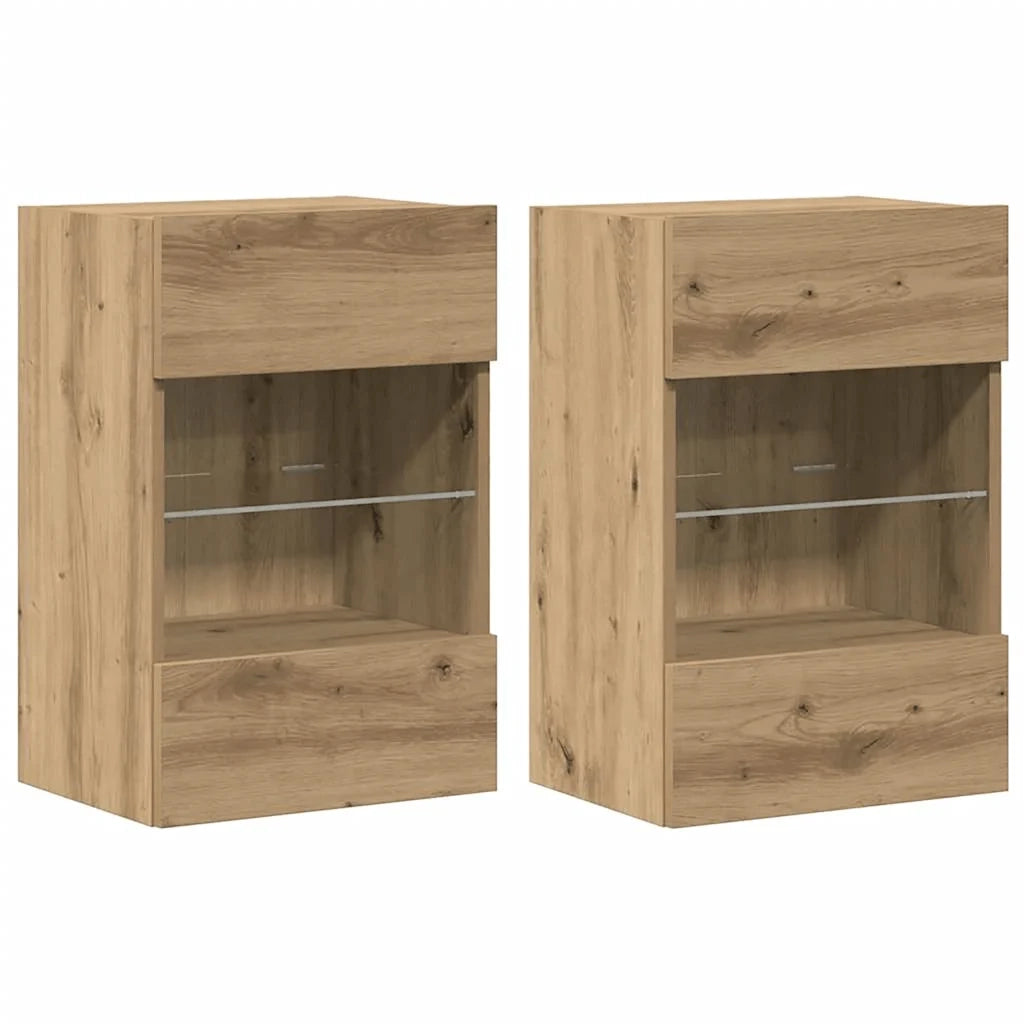 Mobili TV a Parete Luci LED 2pz Rovere Artigianale 40x30x60,5cm