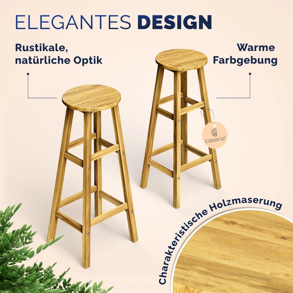 ® Set di 2 Sgabelli da Bar in Legno D'acacia Altezza 75cm Design Rustico Sedia da Cucina Sgabello Tondo Bancone Poggiapiedi