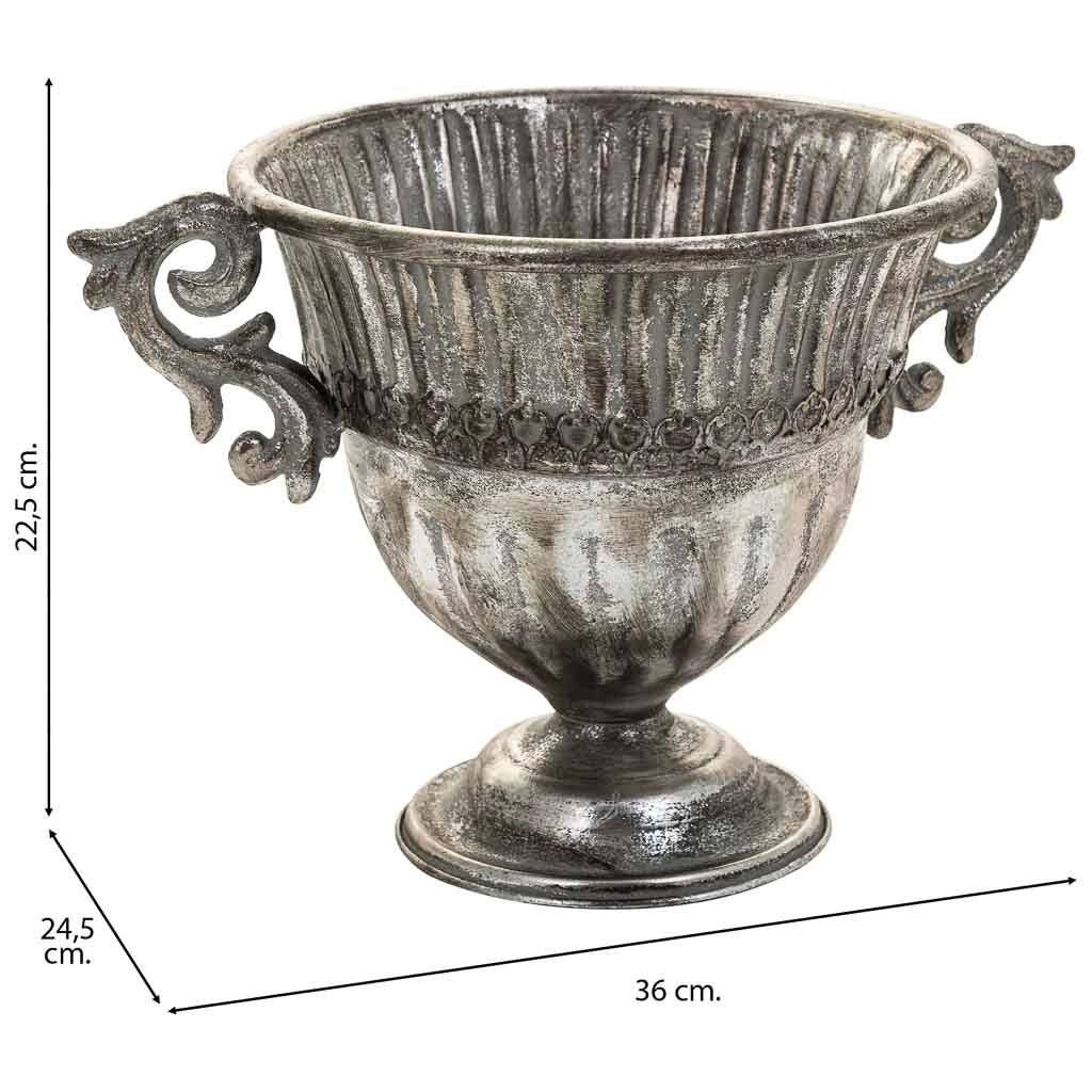Vaso da fiori in metallo argentato 36x24,5x22,5h