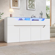 Credenza e madia con piano in vetro temperato, 2 cassetti e 2 ante, per sala da pranzo e soggiorno, bianco, 140 × 40 × 70 cm