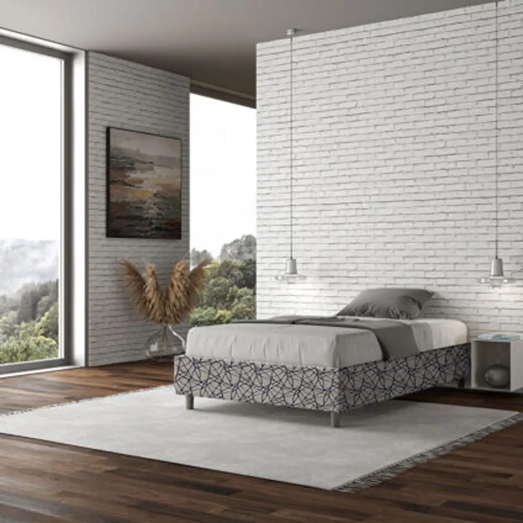 Letto una piazza e mezza con rete imbottito 120x190 tessuto Era 9 blu Azelia