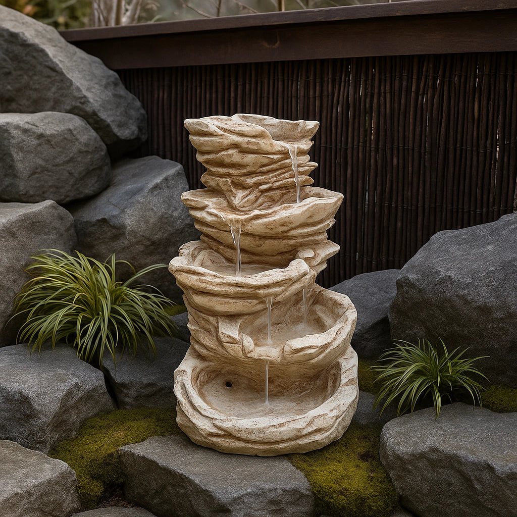 Fontana giardino niagara marrone calcestruzzo senza rubinetto 70 x 60 x h.95 cm