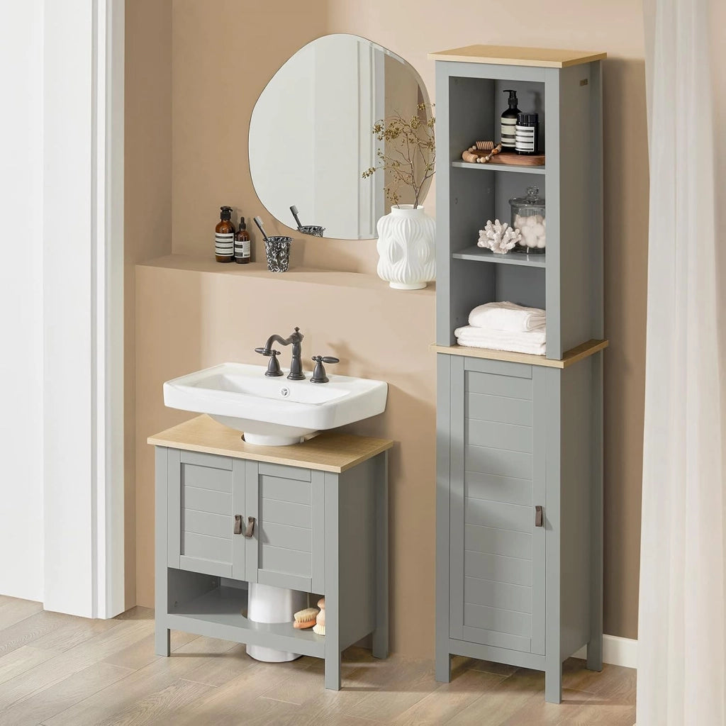 Mobiletto alto per bagno Mobile a colonna bagno salvaspazio con 3 scomparti a giorno e1 anta 39x30x169cm BZR68-HG