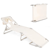Sedia abbronzante con fori per viso e braccia schienale e poggiapiedi regolabili, Sdraio da spiaggia pieghevole Beige-Poltrone e sdraio