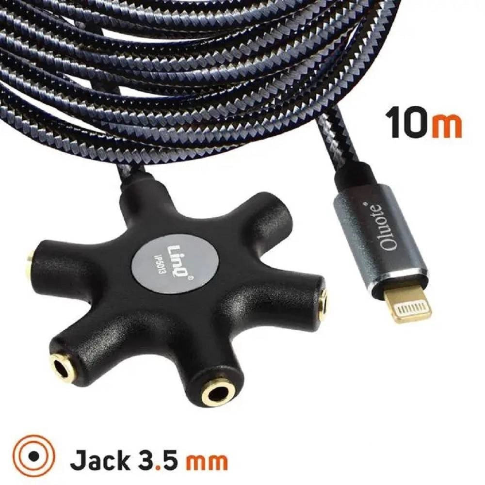 Trade Shop - Cavo Audio Da Lightning A 5x Jack Femmina Adattatore 5 In 1 Da 10 Metri Ip50100 -