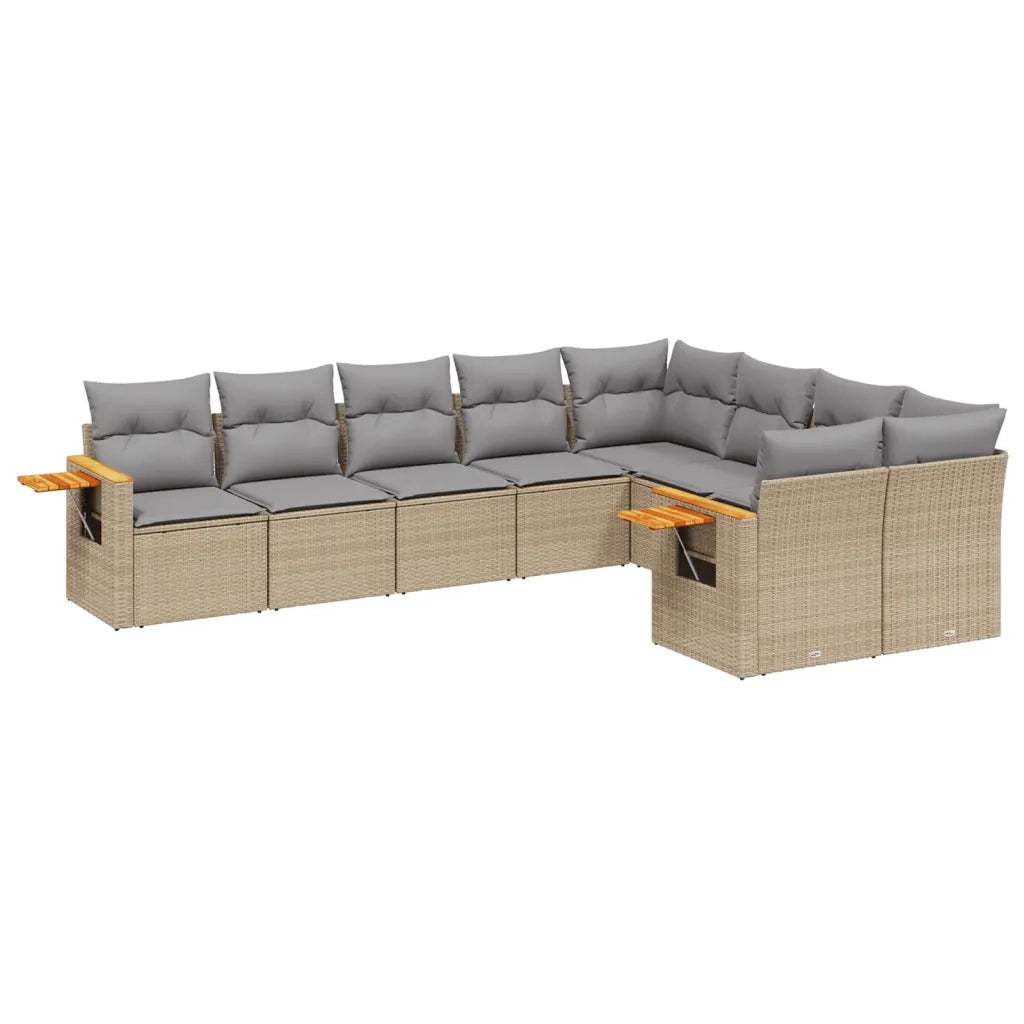 Set Divano da Giardino 9 pz con Cuscini Beige in Polyrattan 3227144