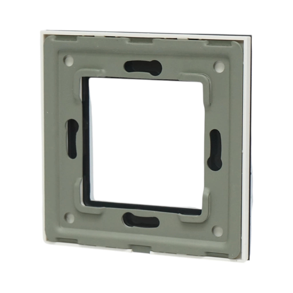 Cornice singola in vetro bianco per presa e interruttore 86x86x10 mm