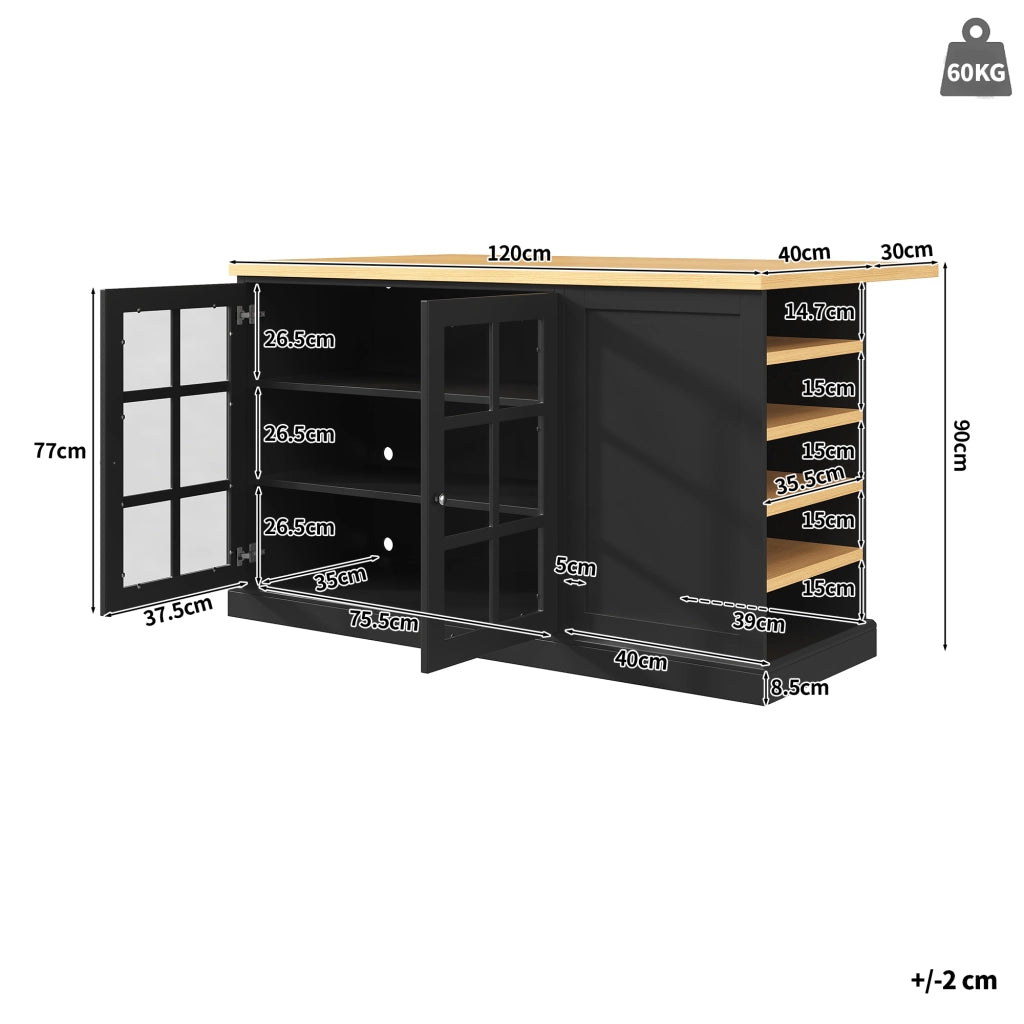TAVOLO BAR PIEGHEVOLE 120x40-70x90 cm Nero MDF con LED