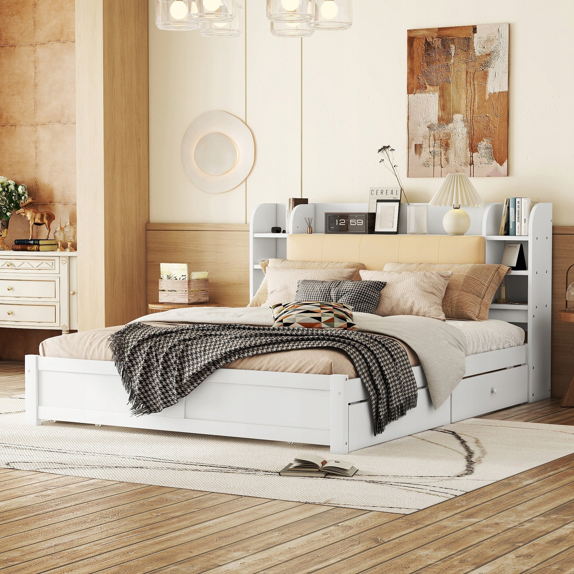 Letto matrimoniale con testiera - Xylo - 180x200 - Bianco - 4 cassetti