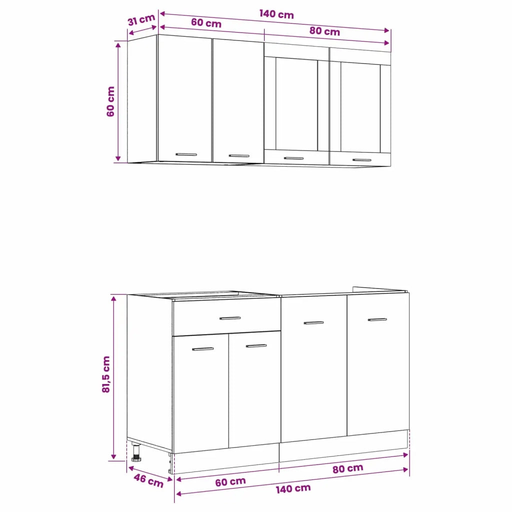 Unità Cucina Lyon 4 pcs Rovere Nero Legno ingegnerizzato 3445848