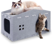 Casa per gatti per interni 2 strati gabbia per gatti letto per gatti imbottitura rimovibile cappotto per gatti con superficie a graticcio per interni gattino fino a 10 kg 52 x 32 x 29 cm grigio
