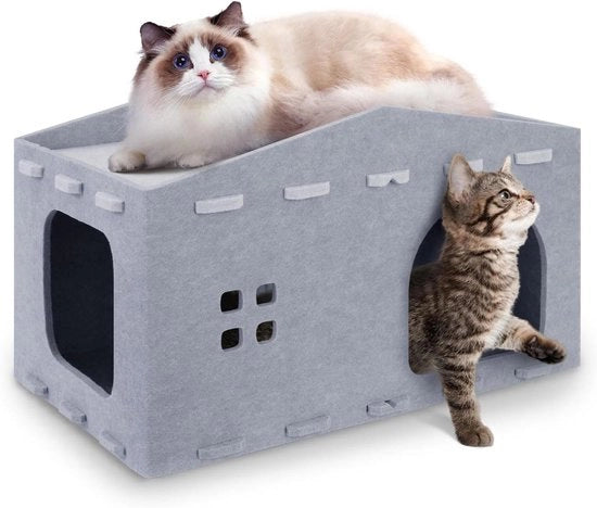 Casa per gatti per interni 2 strati gabbia per gatti letto per gatti imbottitura rimovibile cappotto per gatti con superficie a graticcio per interni gattino fino a 10 kg 52 x 32 x 29 cm grigio