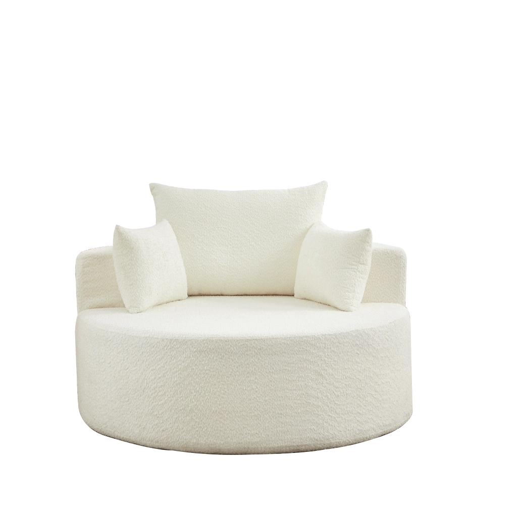 Poltrona modulare in ciniglia beige, senza montaggio, design morbido con cuscino lombare