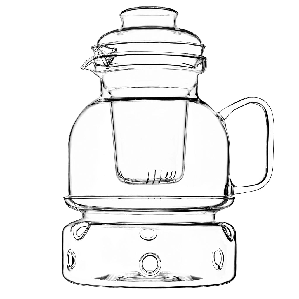 Brocca in vetro resistente al calore KADAX con infusore e riscaldatore per tè, 1,5 l