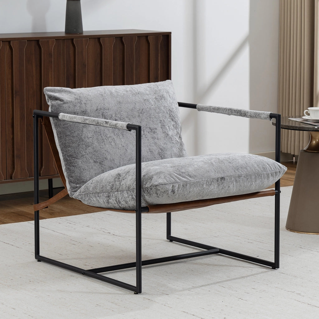 Poltrona imbottita in velluto ¨C zephmum ¨C grigio 77x91x80