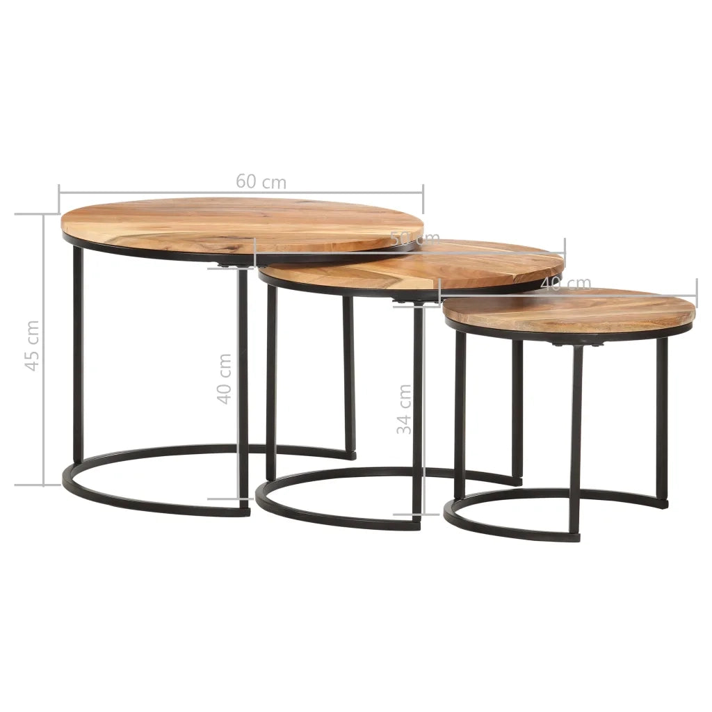 Tavolini Impilabili 3 pz in Legno Massello di Acacia 286185