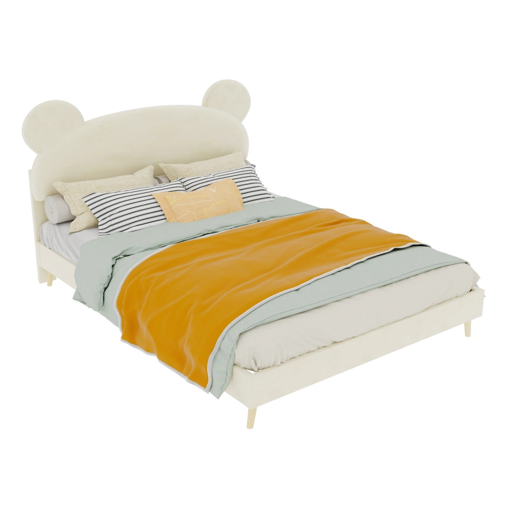 Letto per bambini 140x200 cm in tessuto e metallo beige con testiera e materasso -