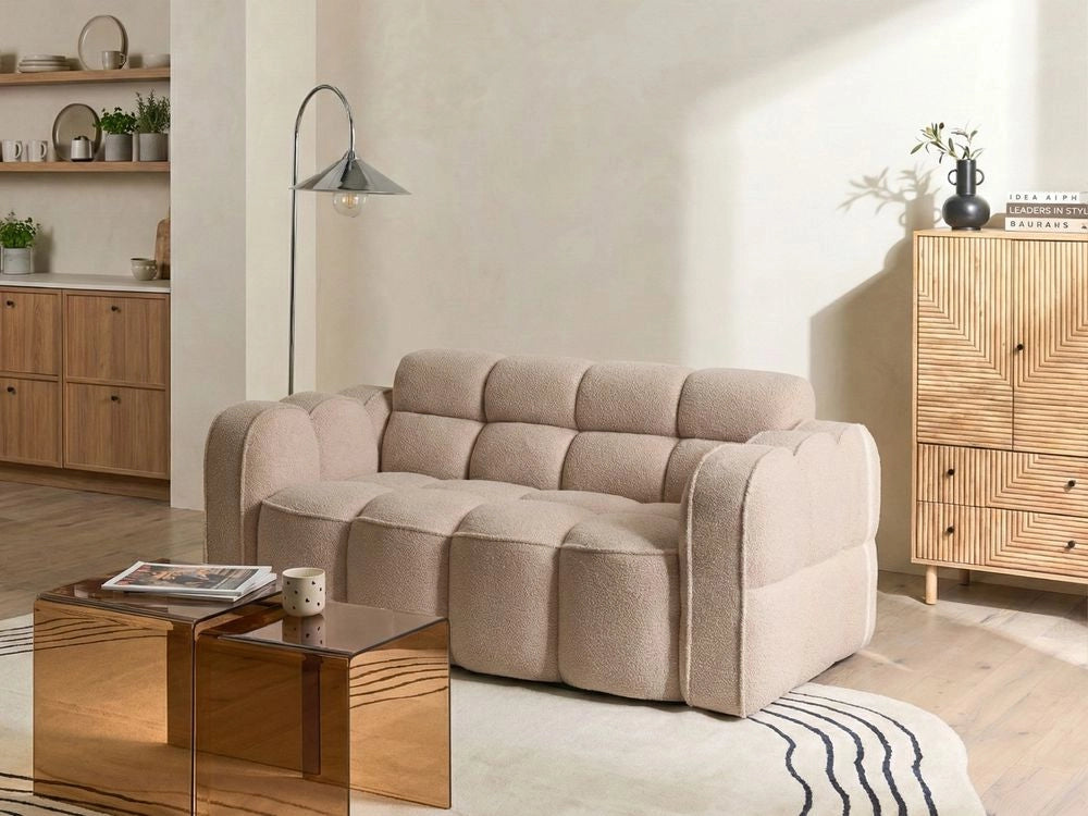 Divano a 2 posti Rivestimento bouclé beige Forma a nuvola imbottita Divano Stile moderno minimalista Soggiorno