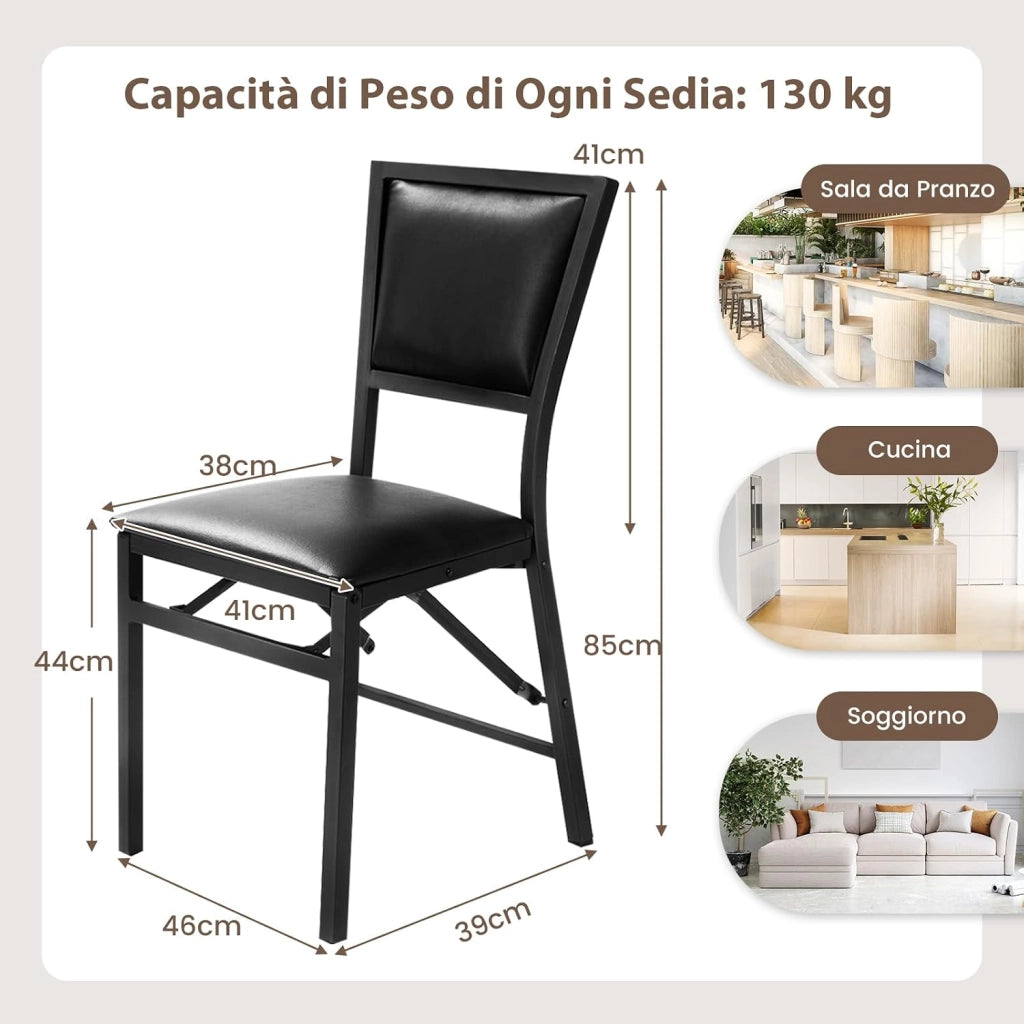Set di 2 Sedie da Bar in Metallo Pieghevole | Sgabelli da Cucina con Schienale Alto, Telaio in Metallo per Casa, Bar e Ristorante