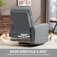 Poltrona Relax Reclinabile Manualmente con Poggiapiedi in Tessuto Effetto Pelle e Base Girevole, Grigio