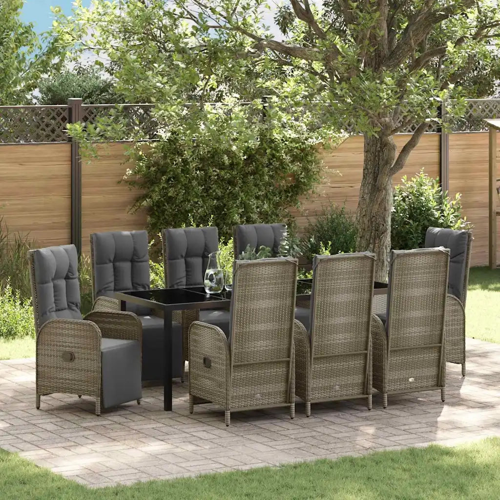 Set da Pranzo per Giardino con cuscino 9 pcs Grigio polyrattan 3380140