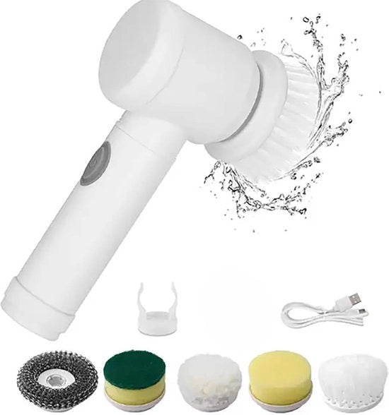 Spinscrubber elettrico 5 in 1 - pennello di pulizia manuale con 5 teste intercambiabili, ricaricabile via USB, portatile, risparmia tempo, ideale per muri, piastrelle, pavimenti e vasca da bagno