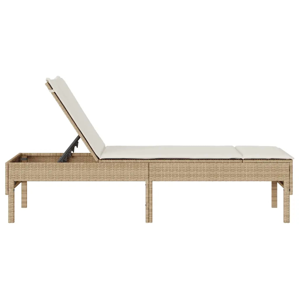 Lettino Prendisole | Sdraio da giardino | Lettino da sole con Cuscini Beige 55x200x44 cm in Polyrattan