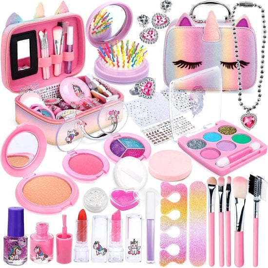 Set di trucco per bambine, 31 pezzi, lavabile, set di cosmetici vero con scatola di trucco, bambine, giocattoli, gioco di ruolo, regalo per bambine, bambine piccole
