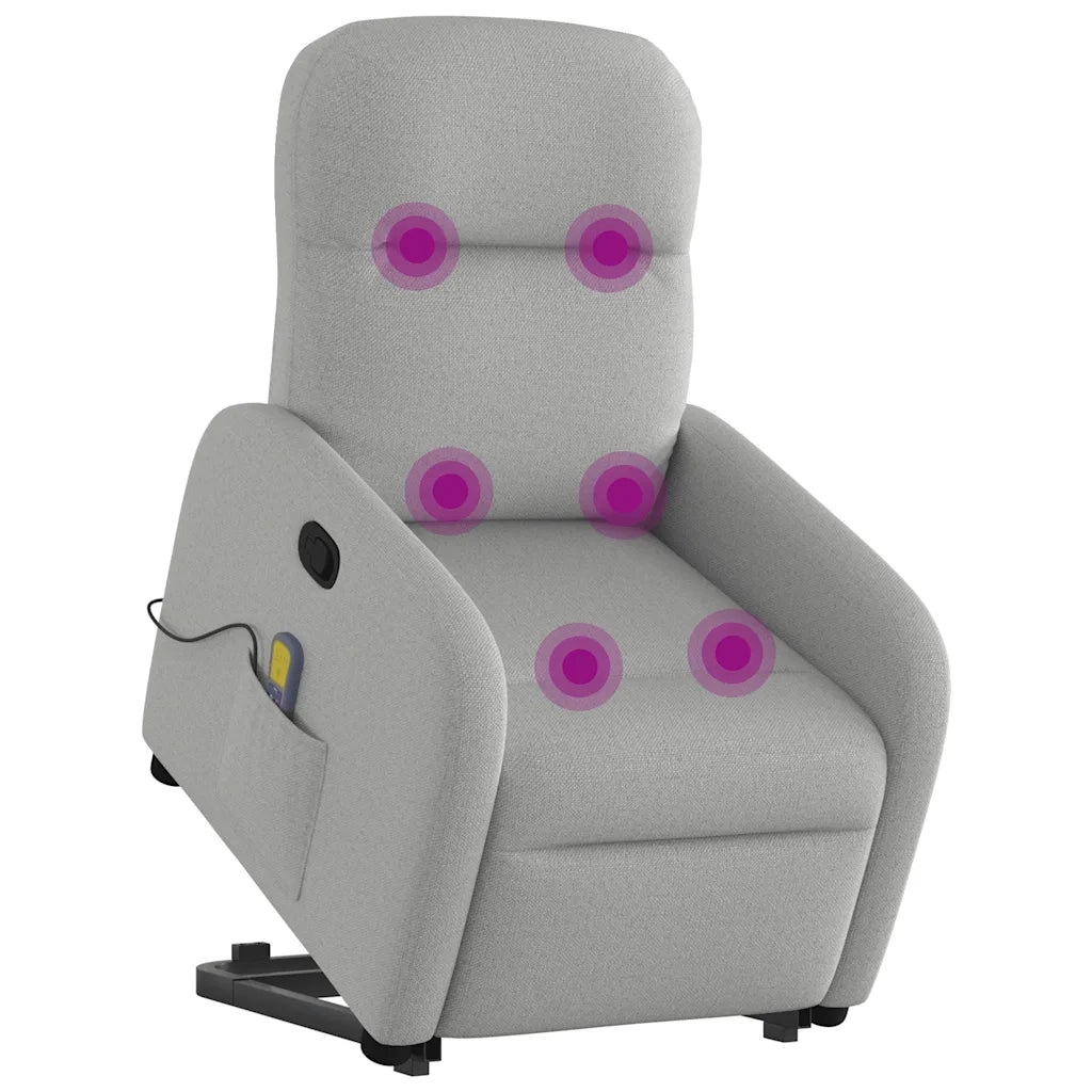 Poltrona | Sedia Relax Alzapersona Massaggi Reclinabile Grigio Nuvola Tessuto
