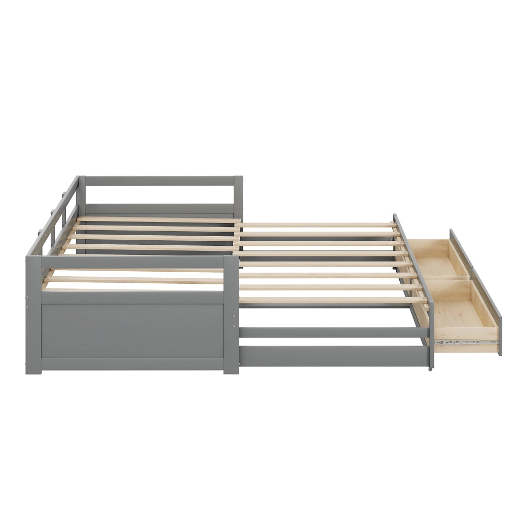 OKWISH Letto Estraibile 90×200 cm, Letto Singolo con 2 Cassetti, Estensibile a 180×200 cm e Cassetti, senza Materasso, Grigio