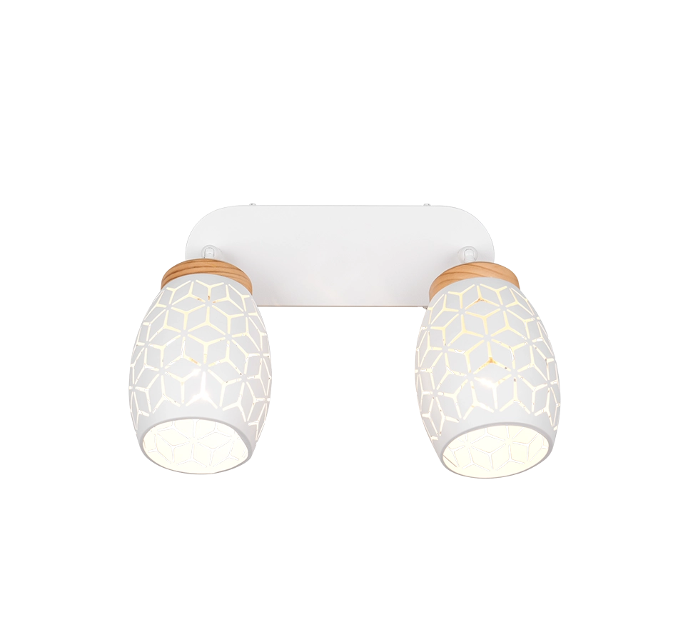 Barra 2 spots, metallo, bianco e legno, L 28 cm, Bidar