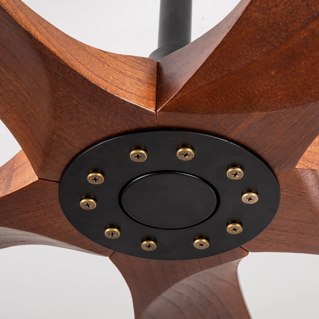 Ventilatore da soffitto 36 pollici senza luce a 5 pale in legno massello noce e nero