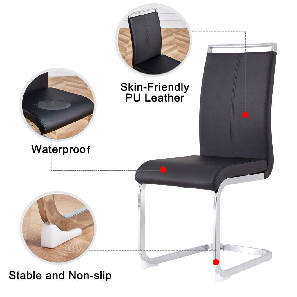 Sedia da Pranzo in Ecopelle Imbottita ¨C Xylo ¨C Nero, Set 4 Pezzi, Gambe in Metallo
