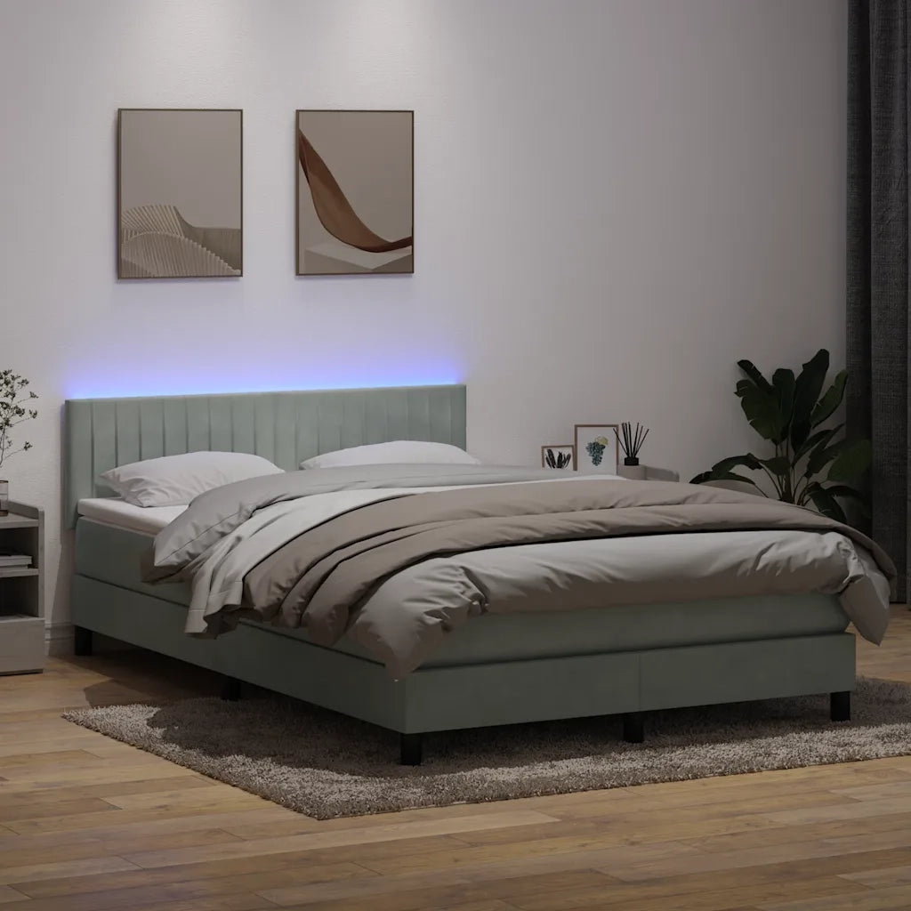 Letto a Molle con Materasso e LED Grigio Chiaro 160x220cm Velluto 3317127