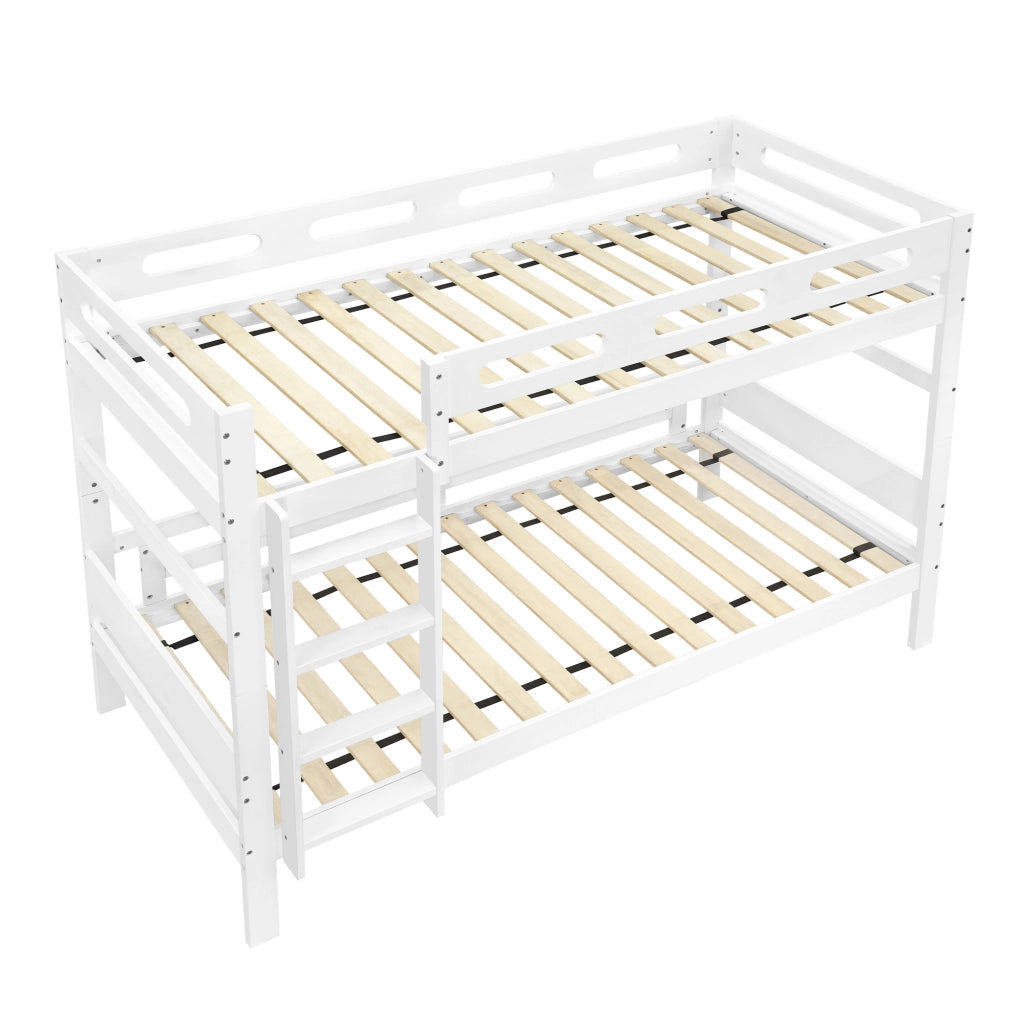 Letto a castello 90x200 cm, letto per bambini, sponde di sicurezza, pino + MDF, bianco