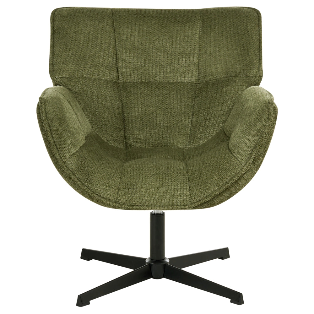 Poltrona Accent con rivestimento in poliestere verde girevole moderna seduta ampia design curvo retrò.