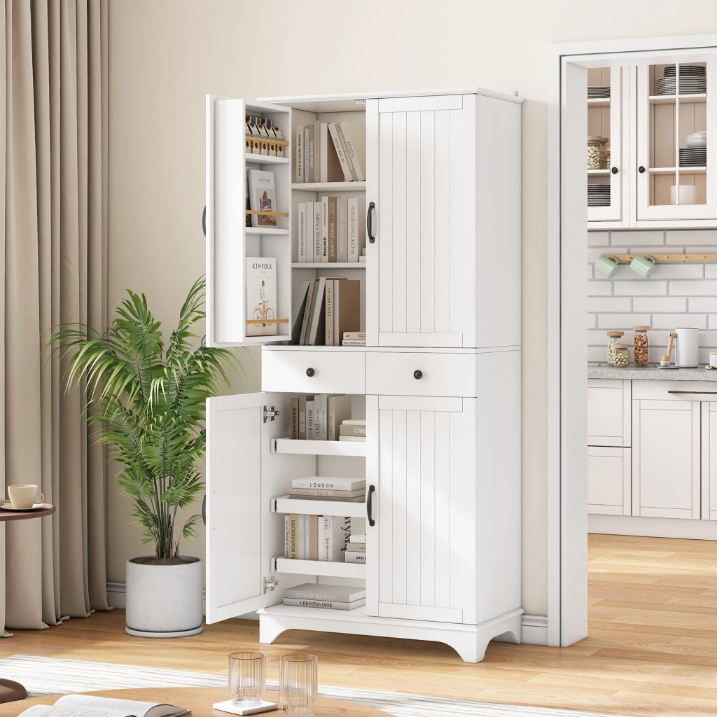 Mobile contenitore alto con ripiani regolabili e cassetti in MDF bianco per cucina soggiorno e studio 77 × 40 × 181 cm