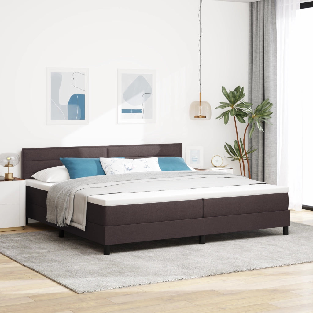Letto Box Spring con Materasso e LED Marrone Scuro 200x200 cm Tessuto
