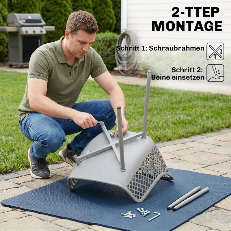 Set di 4 sedie da giardino in plastica con braccioli, schienale avvolgente e gambe in metallo, 56 x 51 x 84 cm, grigio