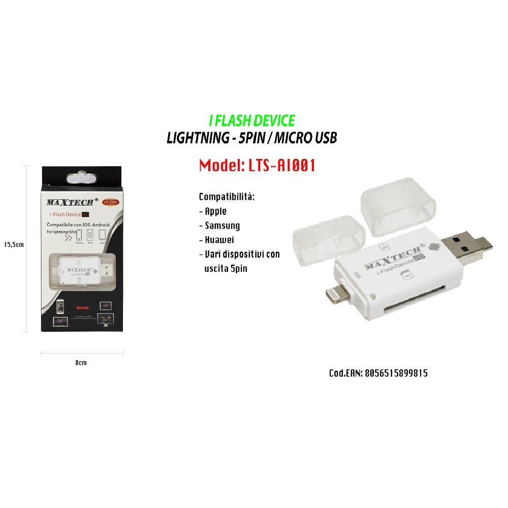 Trade Shop - Adattatore Pennetta Convertitore Schede Sd/tf Per File Android Ios Maxtech Lts-ai001 -