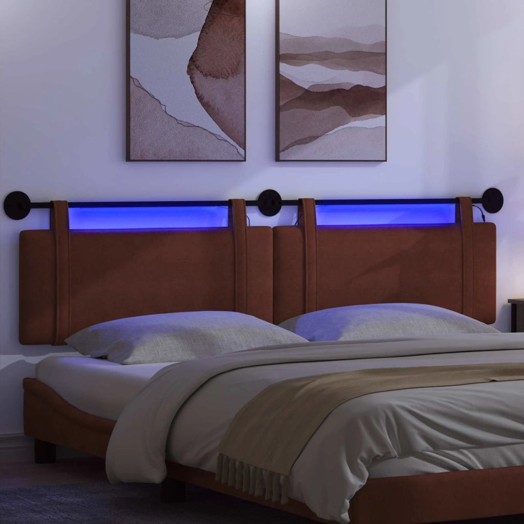 Testiera | Testata sospesa Con luce LED Marrone Lucido PU Antico