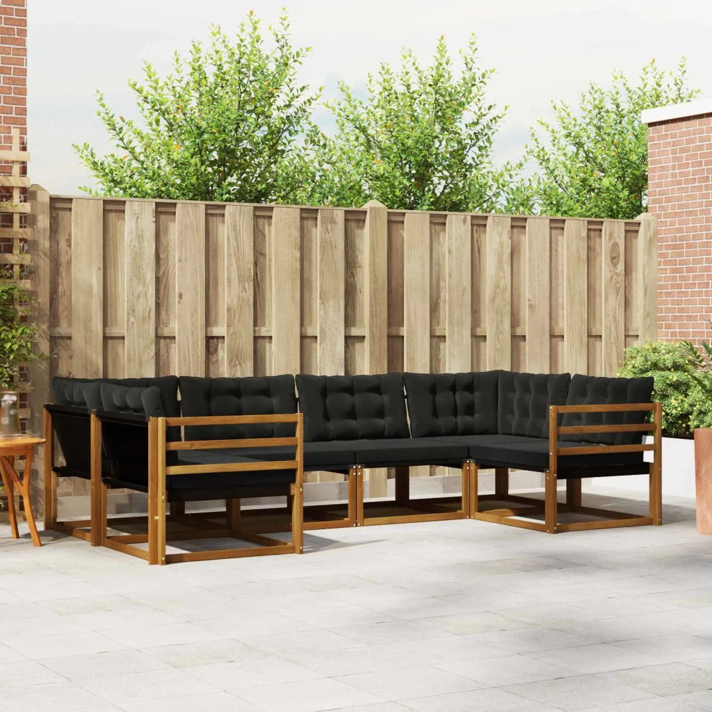 Set di divani da esterno con cuscino 6 pcs Naturale e Nero