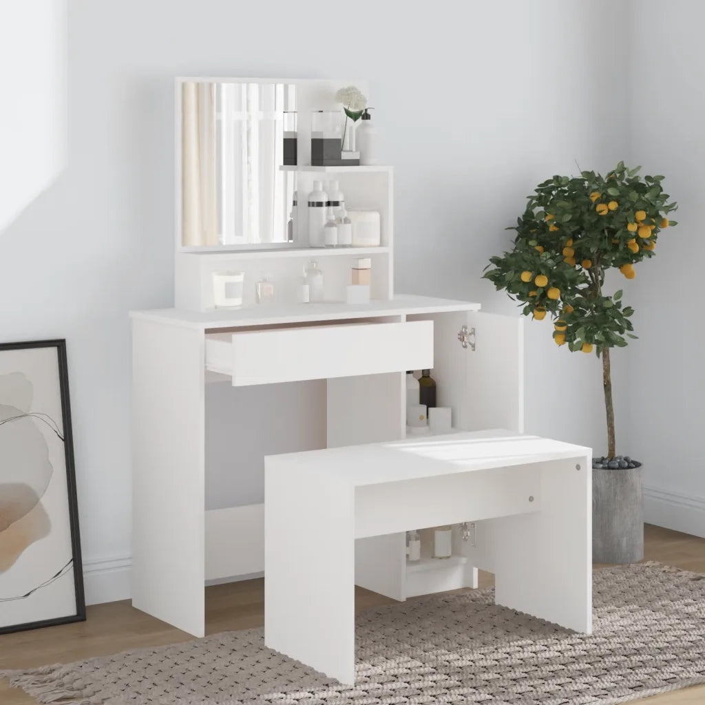 Toeletta con Specchio-Com¨°-Tavolo da trucco Bianco 86,5x35x136 cm