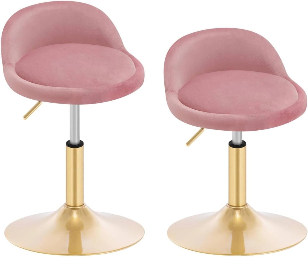 Sgabelli da Trucco Set di 2, Regolabile in Altezza, Sgabelli Girevoli per Ufficio Cucina Soggiorno Camera da Letto, Velluto, 42,5-58 cm, Rosa