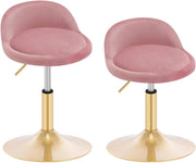 Sgabelli da Trucco Set di 2, Regolabile in Altezza, Sgabelli Girevoli per Ufficio Cucina Soggiorno Camera da Letto, Velluto, 42,5-58 cm, Rosa