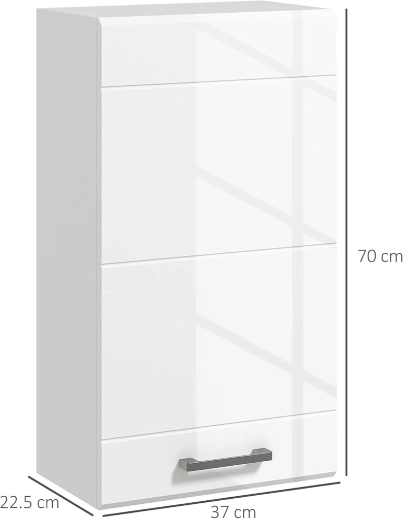 Mobiletto Bagno in MDF a 3 Ripiani con Ripiano Superiore Regolabile, Armadietto Bagno con Montaggio a Parete, 37x22.5x70 cm, Bianco Lucido