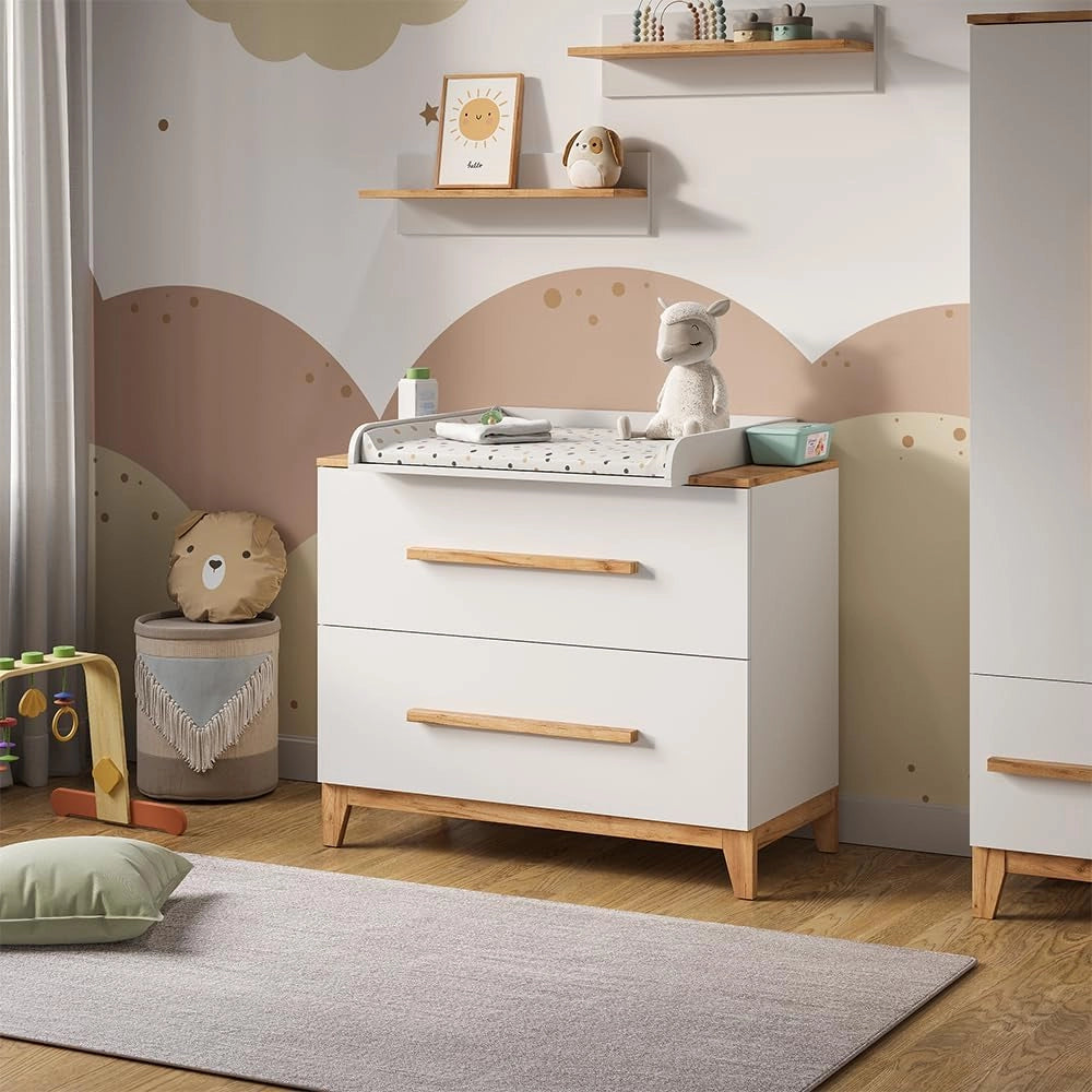 Fasciatoio Malia, Cashmere/Artigianale, 108 x 98 cm con 2 cassetti, con fasciatoio rimovibile per l'utilizzo come cassettiera